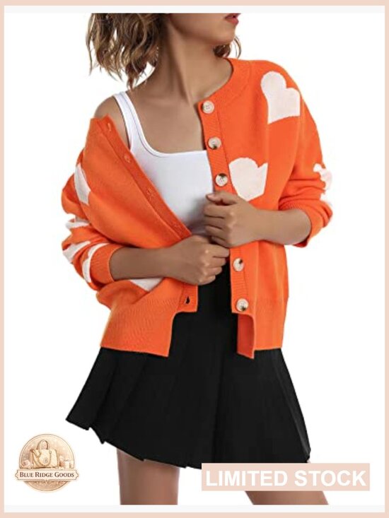 Ribbed Knit Cardigan Button Down Loose Fit Cropped Jacquard Sweater Coat - Picture 2 of 7